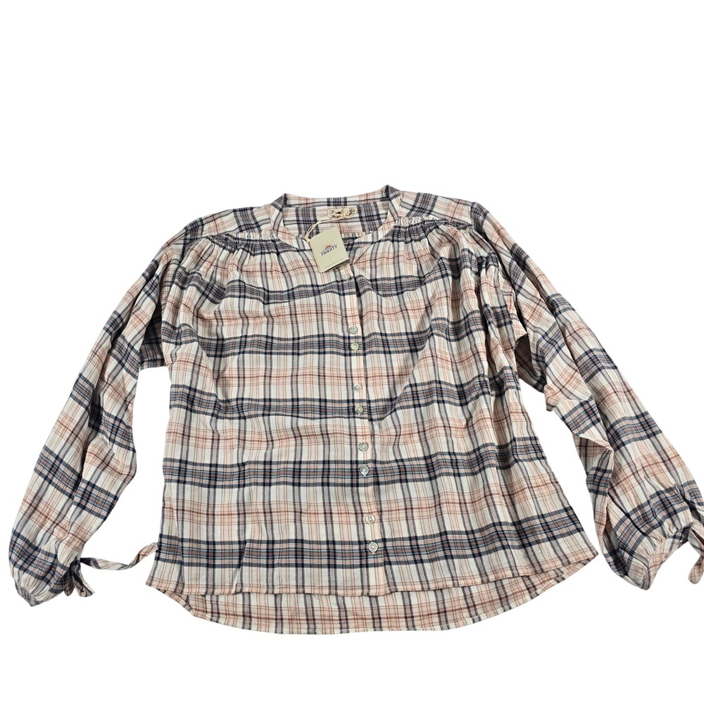 Faherty Everleigh Top Cream Ellicott Plaid Cotton Button Blouse WTF2101 Mens L